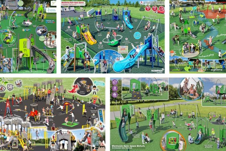 A montage of five potential Monkwick playground designs