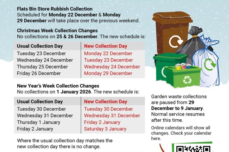 A leaflet containing information about the waste and recycling timetable over the festive and New Year period