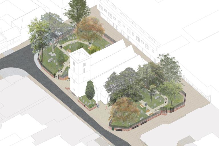 A computer generated concept image showing improvement work at Holy Trinity Church