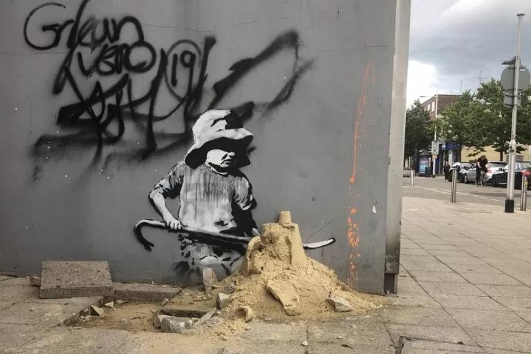 Banksy Sandcastle Boy wall in Lowestoft Courtesy of Brandler Galleries
