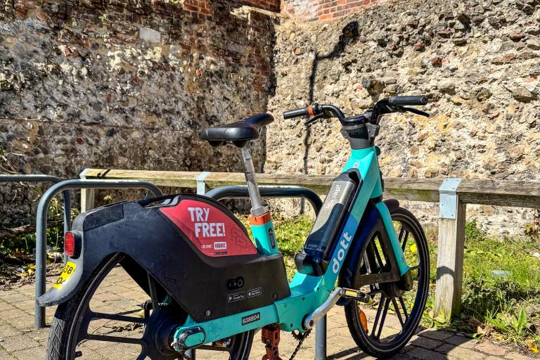Dott e-bike parked in a mandatory parking bay in Priory St car park