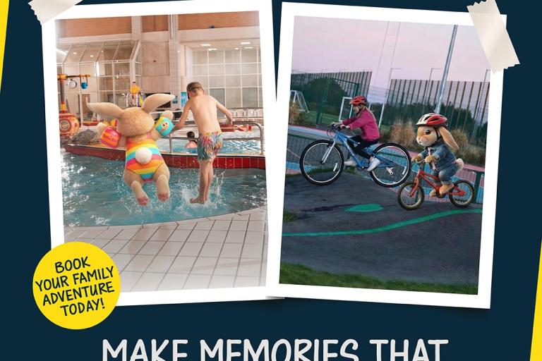 A digital graphic promoting Easter sports at Leisure World and Colchester Sports Park