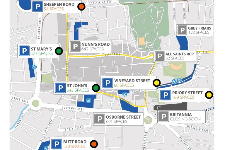 A map showing city centre parking locations