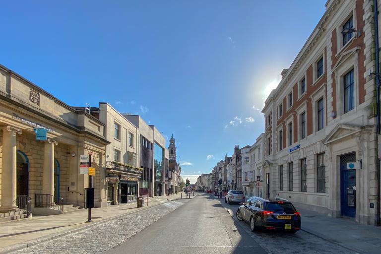 Looking down Colchester High Street