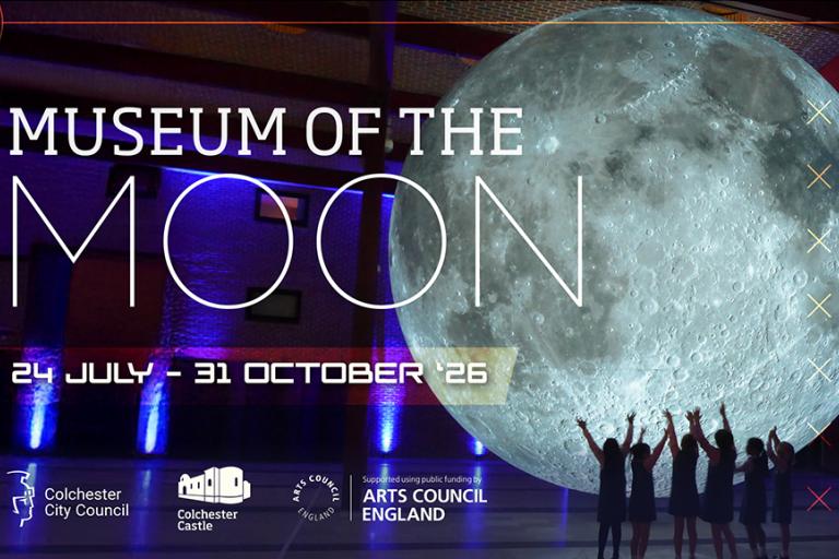Poster for Museum of the Moon with moon sphere, silhouettes, 24 July–31 October 2026.