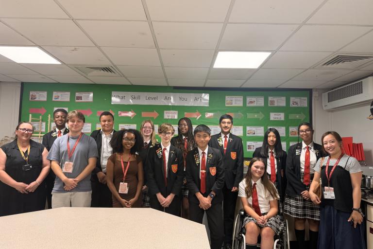 Group photo of students and staff from The Gilberd School with Bite Back representatives in a classroom, showcasing the Bite Back in School programme.