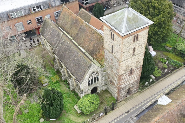 An aerial view of Holy Trinity Church