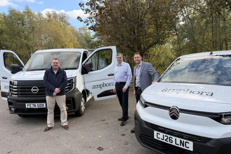 Grounds maintenance provider Amphora (left to right) Gordon Wade, Amphora Grounds Maintenance Mobilisation Manager, Alistair Wilson, Amphora Senior Commercial Manager, and Cllr Goss