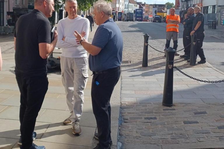 L-R Cllr Martin Goss, Cllr David King and Cllr Paul Dundas with wardens in the background Credit CCC