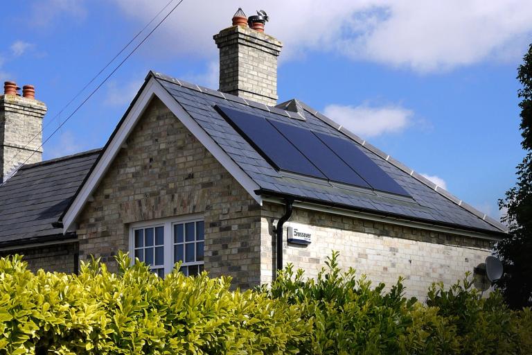 Solar panels on a house roof