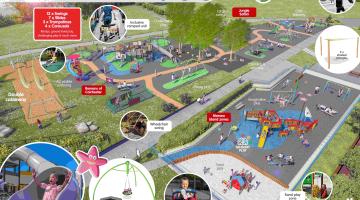 An artists impression showing an overview of the winning playground design for Castle Park