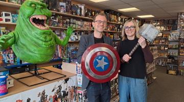 Cllr Lee Scordis with Kerrie Williams, owner of Ace Comics