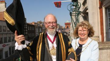 The Mayor and Mayoress of Colchester, Cllr Andrew Ellis and Mrs Nicky Ellis smile for the camera before the Mayor Making ceremony
