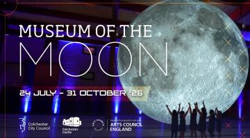 Poster for Museum of the Moon with moon sphere, silhouettes, 24 July–31 October 2026.