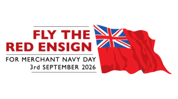 Graphic reading “Fly the Red Ensign for Merchant Navy Day, 3rd September 2026” beside a Red Ensign flag illustration.