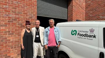 Nikki Ranson, Co-Directors of Colchester Foodbank; Councillor Daivd King; Armin Lange, Co-Directors of Colchester Foodbank
