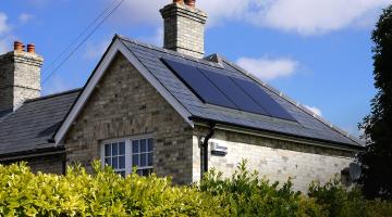 Solar panels on a house roof