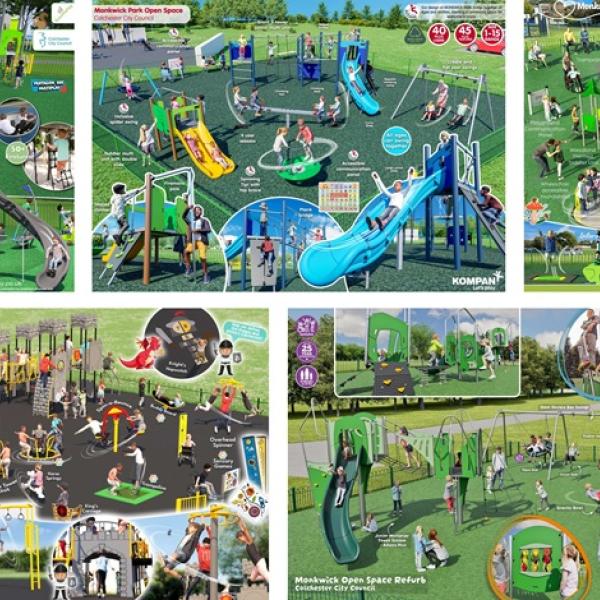 A montage of five potential Monkwick playground designs