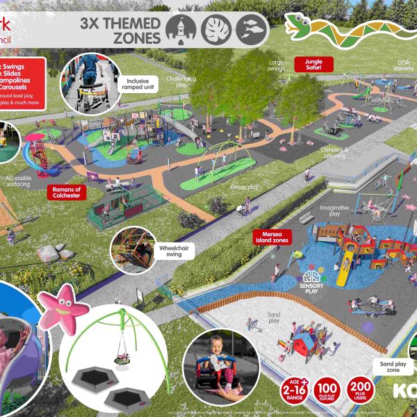 An artists impression showing an overview of the winning playground design for Castle Park