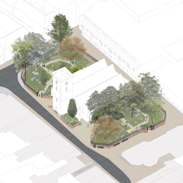 A computer generated concept image showing improvement work at Holy Trinity Church