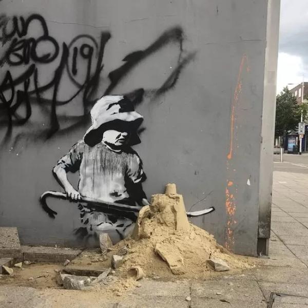 Banksy Sandcastle Boy wall in Lowestoft Courtesy of Brandler Galleries