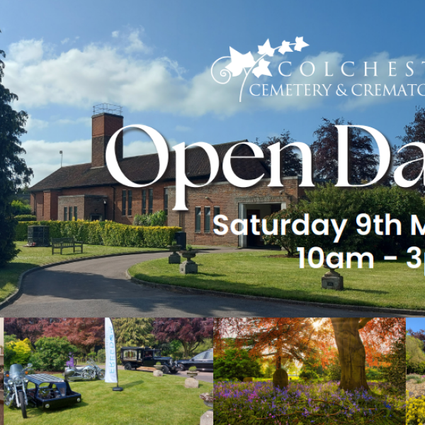 A poster advertising the Colchester Cemetery & Crematorium Open Day 2026