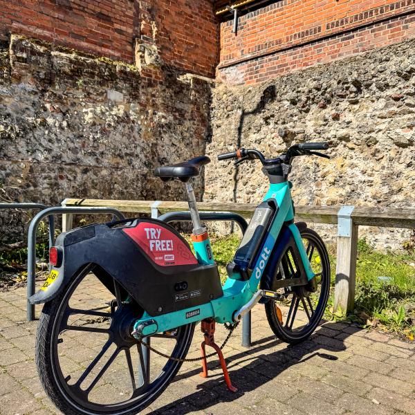 Dott e-bike parked in a mandatory parking bay in Priory St car park