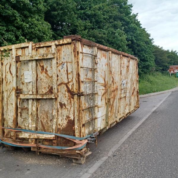 An industrial container abandoned in a lay-by on the A12