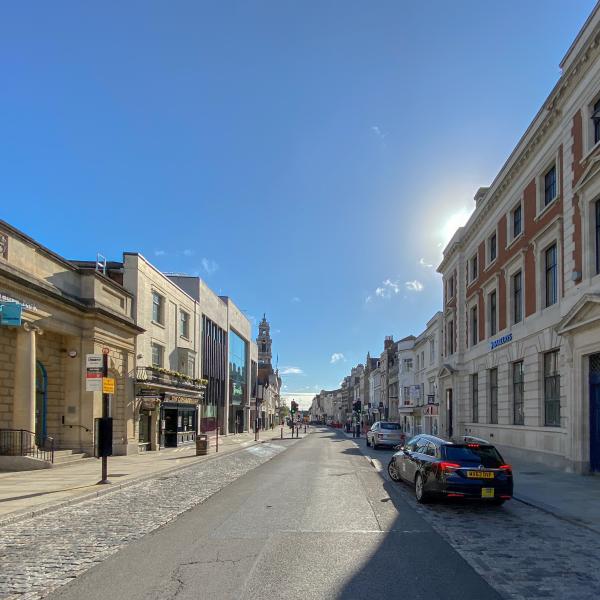 Looking down Colchester High Street
