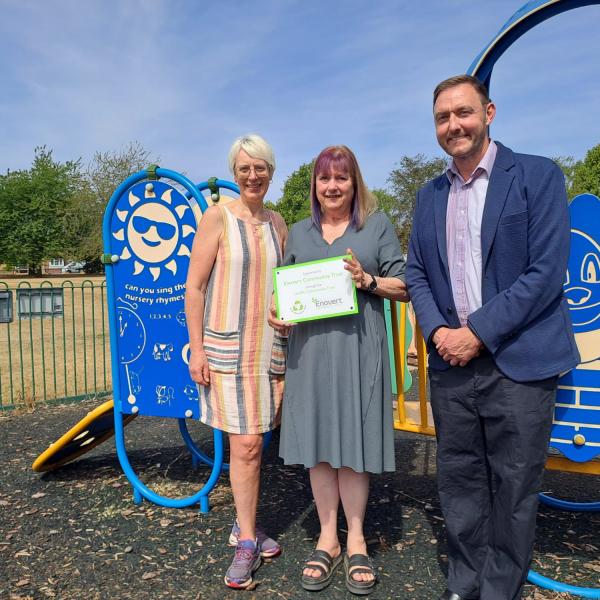 Angela Haymonds, Cllr Scott-Boutell and Cllr Goss at Wheatfield Rd playground