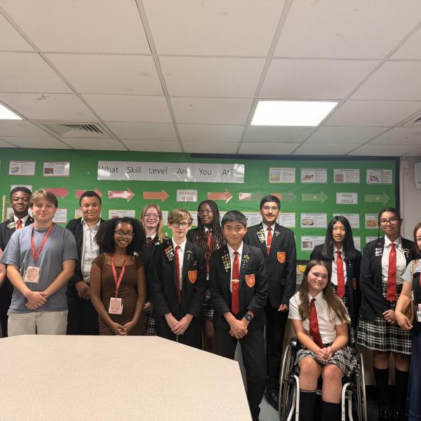 Group photo of students and staff from The Gilberd School with Bite Back representatives in a classroom, showcasing the Bite Back in School programme.