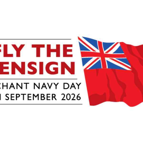 Graphic reading “Fly the Red Ensign for Merchant Navy Day, 3rd September 2026” beside a Red Ensign flag illustration.