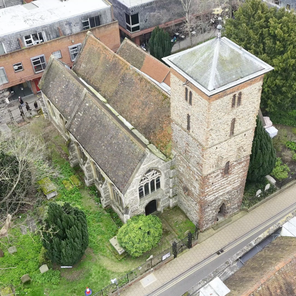 An aerial view of Holy Trinity Church