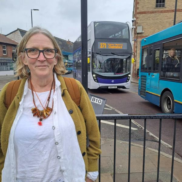 Cllr Andrea Luxford Vaughan at Osborne St bus station
