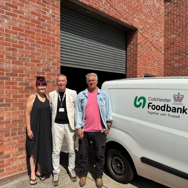 Nikki Ranson, Co-Directors of Colchester Foodbank; Councillor Daivd King; Armin Lange, Co-Directors of Colchester Foodbank