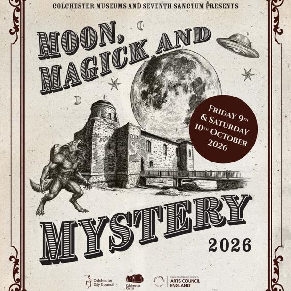 A poster advertising the Myth, Magick and Mystery event at Colchester Castle